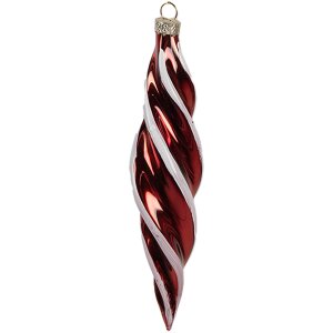 Clayre & Eef kerstbal 4x17 cm rood wit glazen gedraaide vorm