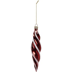Clayre & Eef kerstbal 4x17 cm rood wit glazen gedraaide vorm