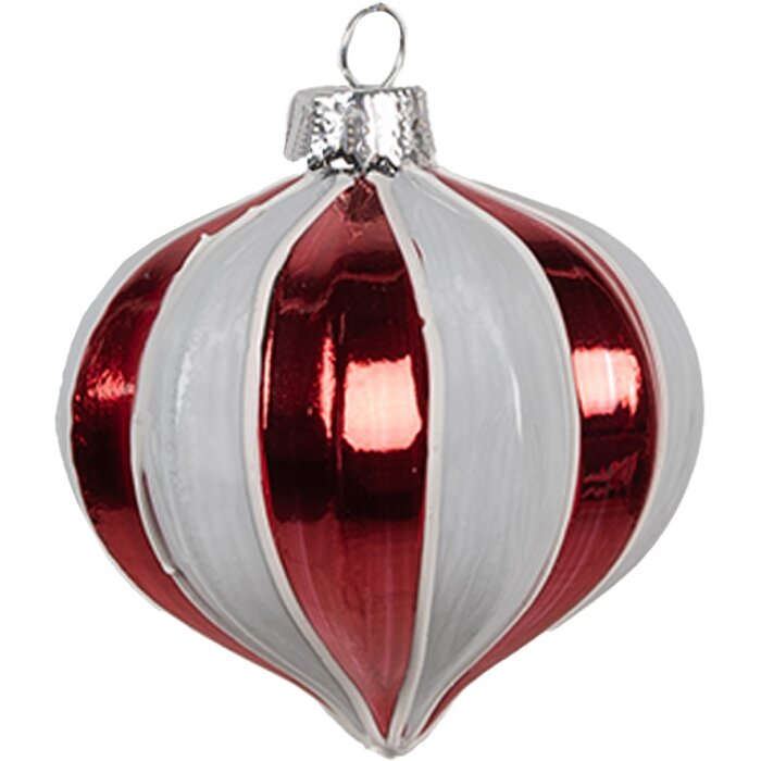 Clayre Eef Kerstbal Ø 8x8 cm Rood Wit Glas Klassiek Design