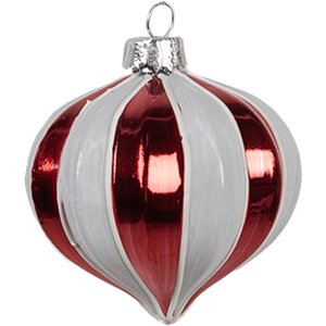 Clayre Eef Kerstbal Ø 8x8 cm Rood Wit Glas Klassiek Design