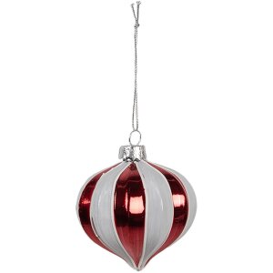 Clayre Eef Kerstbal Ø 8x8 cm Rood Wit Glas Klassiek Design