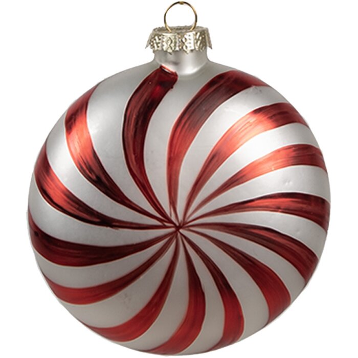 Clayre Eef Kerstbal Glas Rood Wit 8x3x8 cm Klassieke Kerstdecoratie