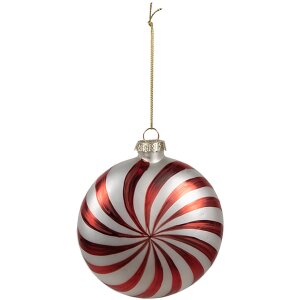 Clayre Eef Kerstbal Glas Rood Wit 8x3x8 cm Klassieke Kerstdecoratie