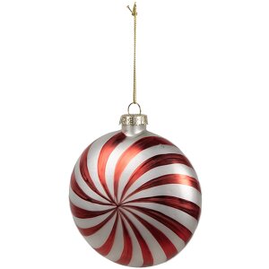 Clayre Eef kerstbal 10x4x10 cm rood wit glas feestelijk elegant