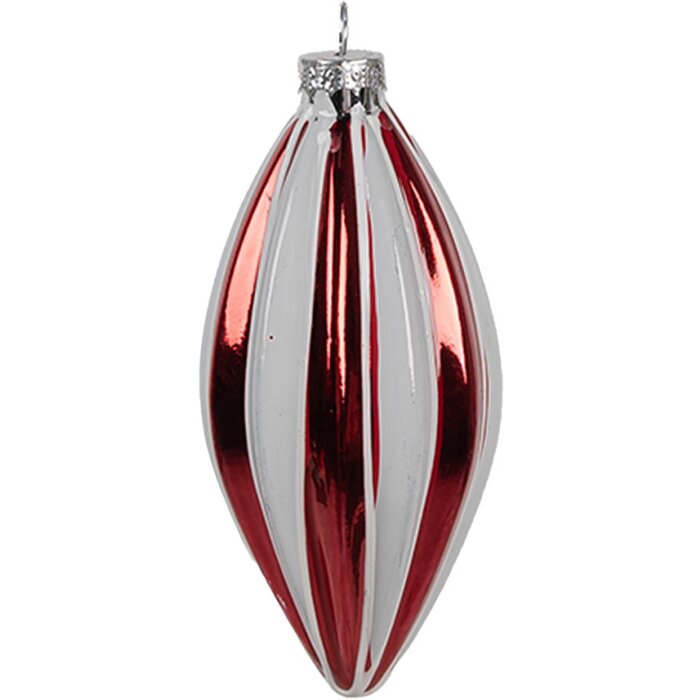 Clayre Eef 6GL4638 kerstbal Ø 6x13 cm rood wit glazen kerstboom decoratie