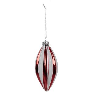 Clayre Eef 6GL4638 kerstbal Ø 6x13 cm rood wit glazen kerstboom decoratie