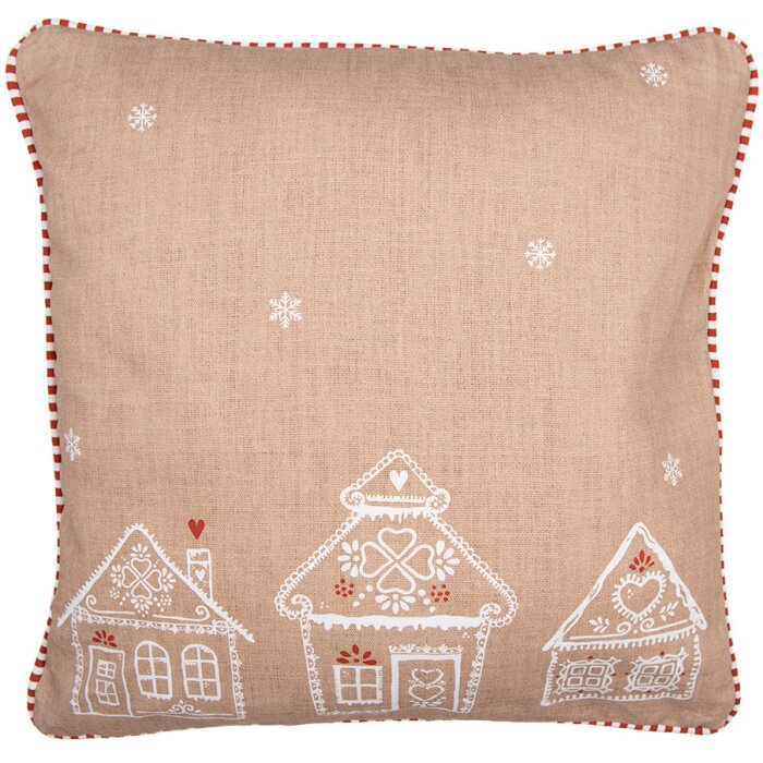 Clayre Eef GBB21 Kussenhoes Peperkoek Huis Bruin Wit 40x40 cm Katoen Landhuis