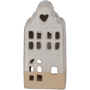 Clayre & Eef Theelichthouder Huis Beige Keramiek...