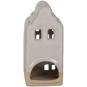 Clayre & Eef Theelichthouder Huis Beige Keramiek 7x6x14 cm Landelijke Stijl