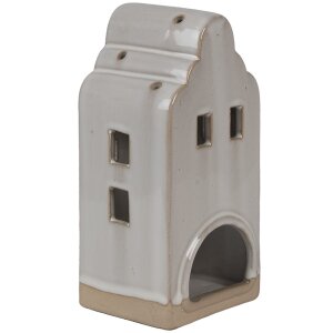 Clayre & Eef 6CE1790 Porseleinen Theelichthouder Huis Beige 9x8x18 cm Landelijke stijl