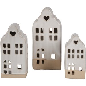 Clayre & Eef 6CE1790 Porseleinen Theelichthouder Huis Beige 9x8x18 cm Landelijke stijl
