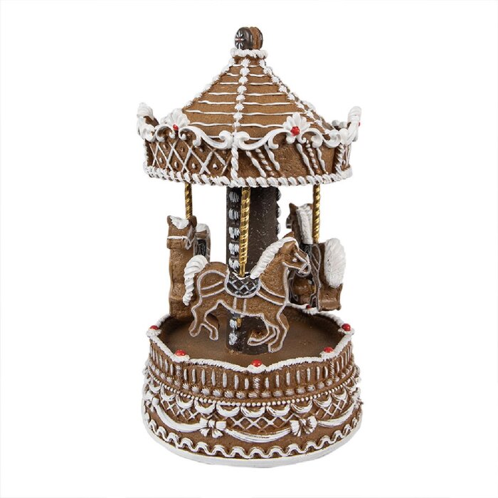 Clayre Eef Muziekdoos Carrousel Bruin Kerstdecoratie Peperkoek Stijl
