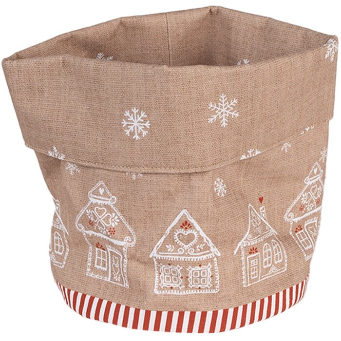 Clayre Eef GBB50 Broodmand Peperkoekhuisje Bruin Rond Katoen Ø 15x16 cm