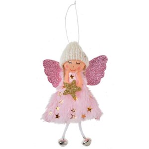 Clayre & Eef 65680P Decoratie hanger engel 8x3x15 cm