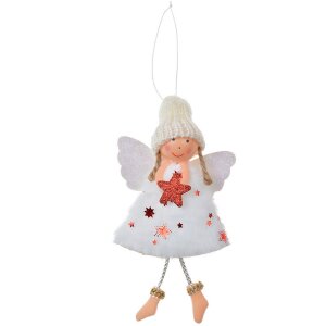 Clayre & Eef 65680W Decoratiehanger Engel 8x3x15 cm Wit