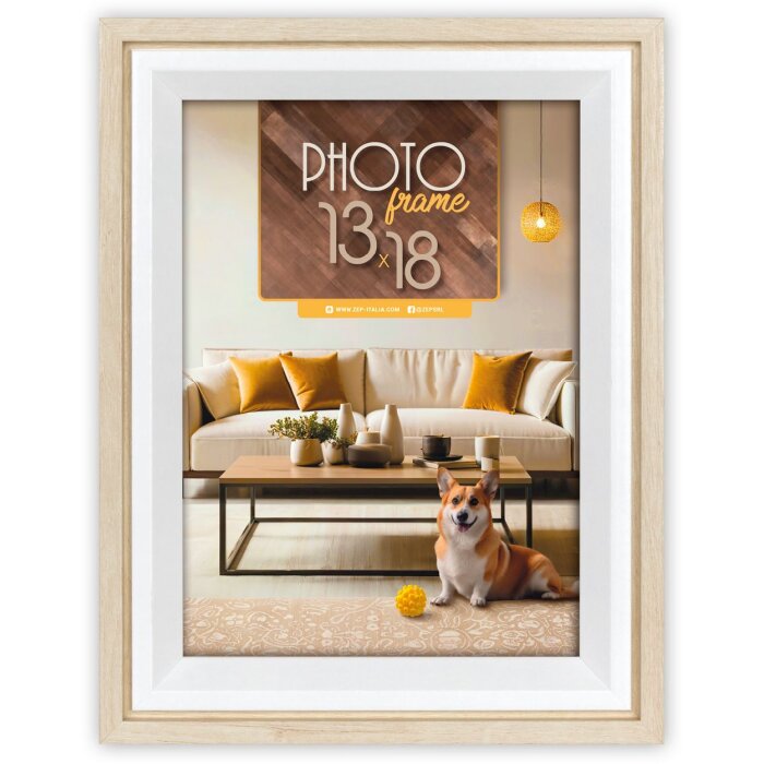 ZEP fotolijst Bologna creme 18x24 cm MDF hout look helder glas ruit