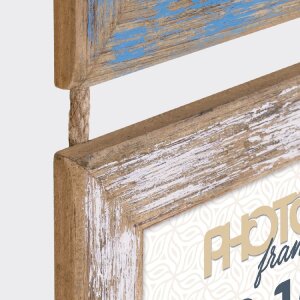 ZEP Houten fotolijst Voiron 3 fotos 10x15 cm Blauw Wit Vintage 49x26 cm Wand