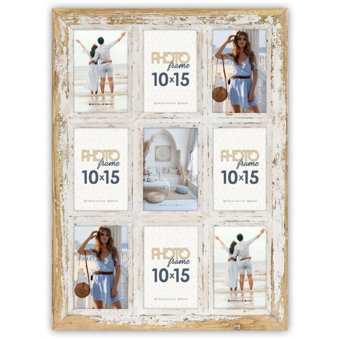 ZEP houten fotolijst Revel 9 fotos 10x15 cm vintage stijl