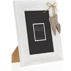 ZEP houten fotolijst Lille wit 10x15 cm met hartdecoratie