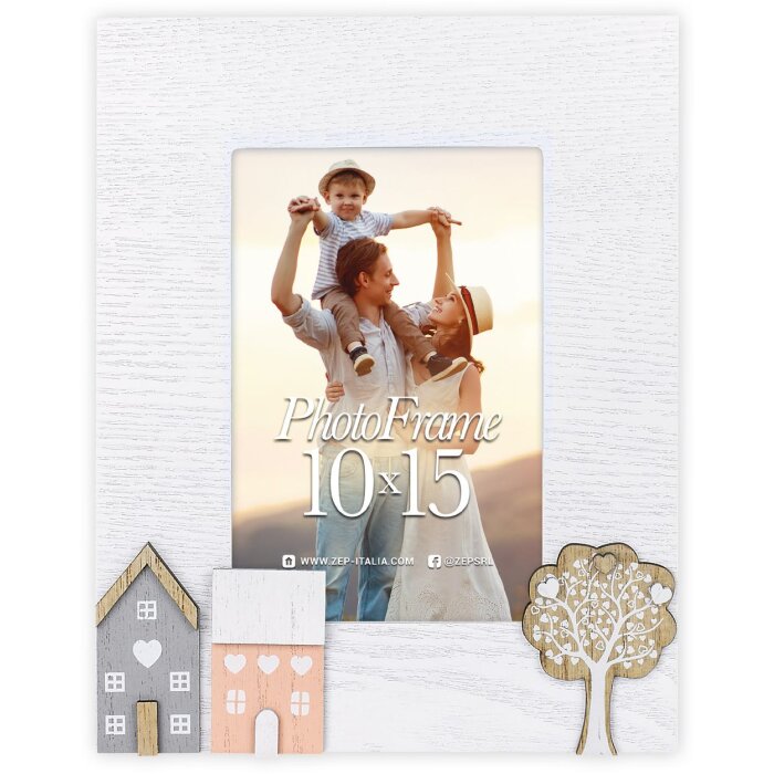 ZEP houten portretlijst Riviera 10x15 cm vintage wit met houten details