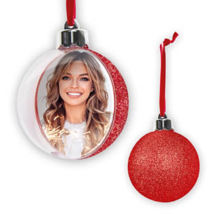 ZEP kerstbal met foto 10x10 cm rood om op te hangen