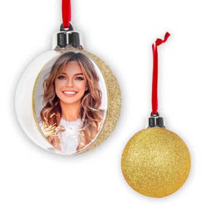 ZEP kerstbal met foto 10x10 cm goud om op te hangen