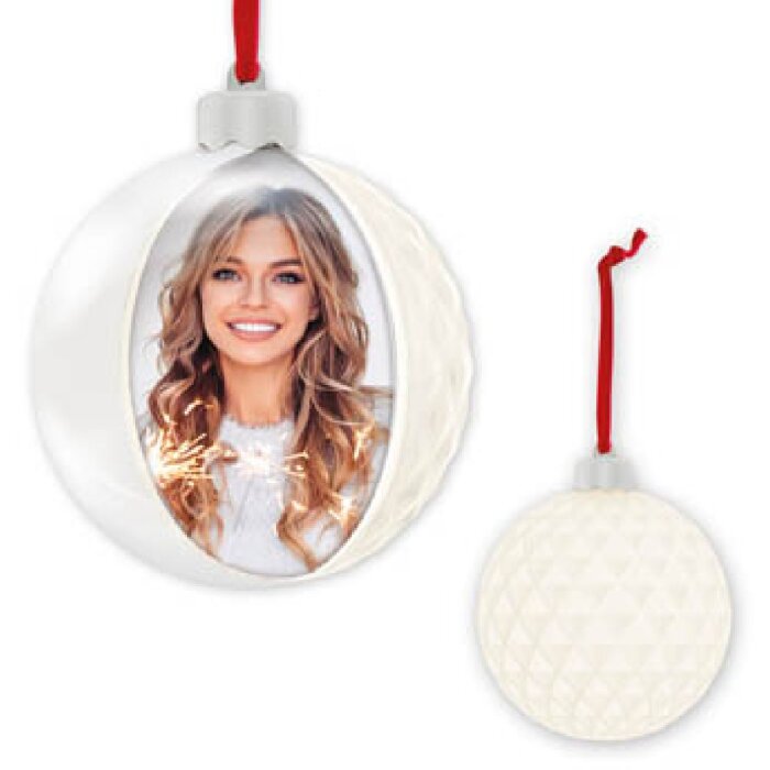 ZEP kerstbal decoratie met foto 10x10 cm wit om op te hangen