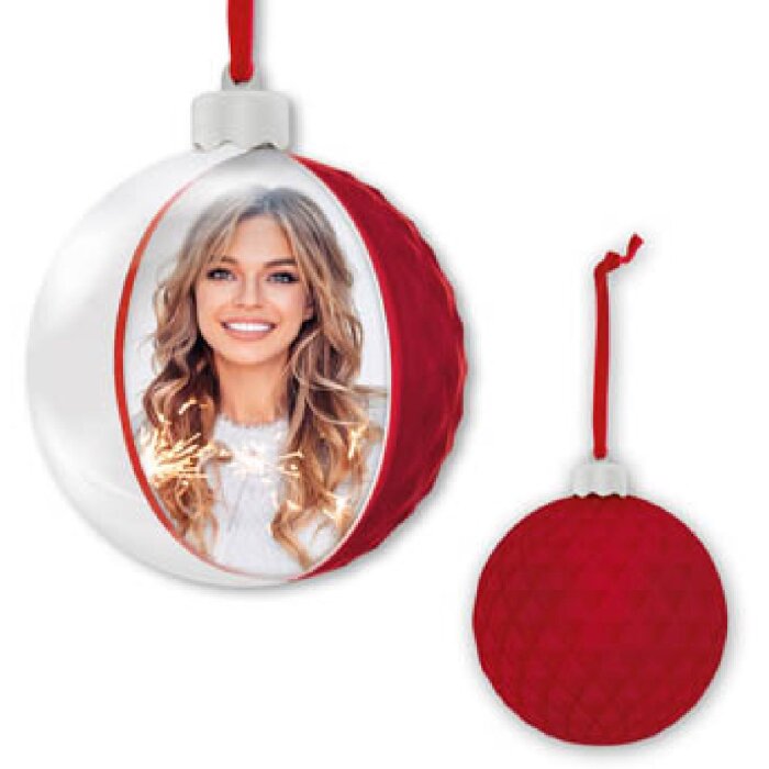 ZEP kerstbal met afbeelding 10x10 cm rood om op te hangen