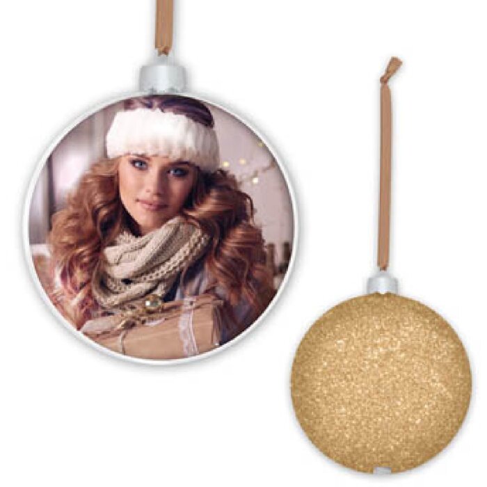 ZEP Foto Kerst Champagne decoratie met foto 8,5x8,5 cm om op te hangen