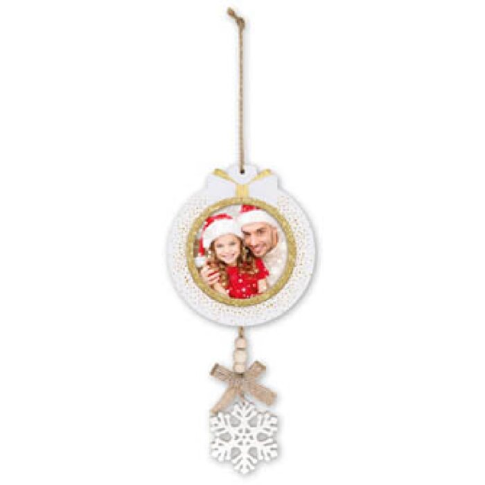 ZEP Karl A houten decoratie met afbeelding 7x7 cm hanger sneeuwvlok wit