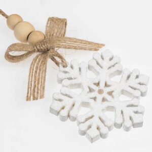 ZEP Karl A houten decoratie met afbeelding 7x7 cm hanger sneeuwvlok wit