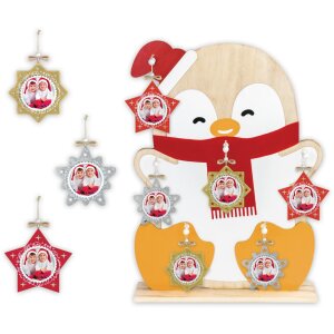 ZEP PINGU Houten decoratiehanger ster sneeuwvlok 6x6 cm Willekeurige kleur levering