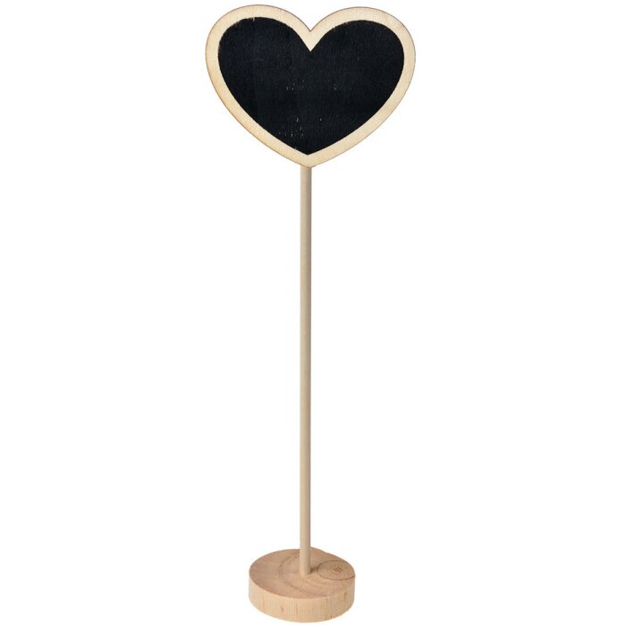 Clayre & Eef 65646 Krijtbord Hartvorm op Standaard Zwart Bruin 8x5x27 cm