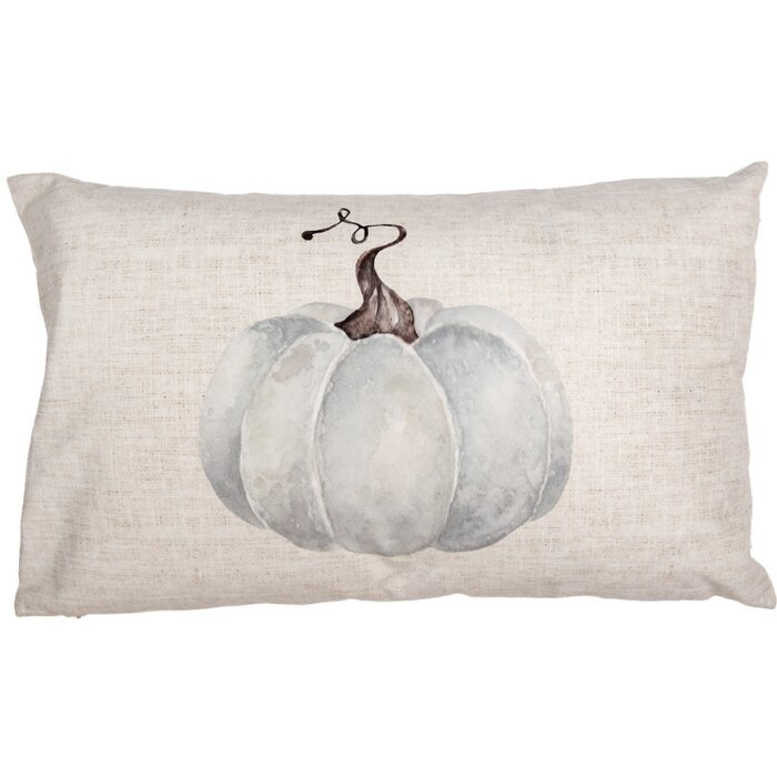 Clayre & Eef CSP36-1 Kussenhoes 30x50 cm Pompoenmotief Beige Grijs Landelijke Stijl