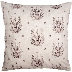 Clayre & Eef GTW21 Kussenhoes Beige Bruin Hert Motief 45x45 cm Landelijke Stijl