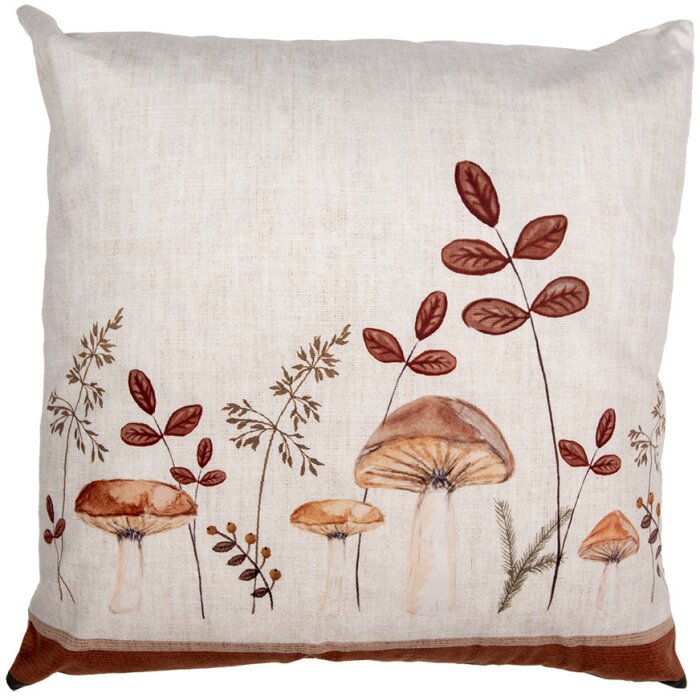Clayre & Eef LFJ21 Kussenhoes Paddenstoelmotief Beige Bruin 45x45 cm Landelijke stijl