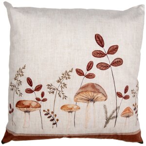 Clayre & Eef LFJ21 Kussenhoes Paddenstoelmotief Beige Bruin 45x45 cm Landelijke stijl