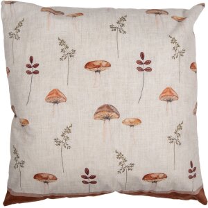 Clayre & Eef LFJ21 Kussenhoes Paddenstoelmotief Beige Bruin 45x45 cm Landelijke stijl