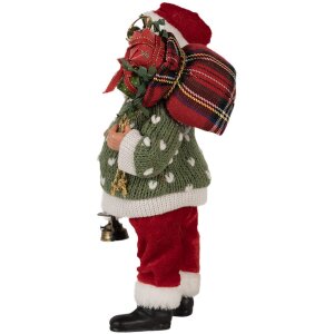 Clayre & Eef 65592 Kerstman Decoratiefiguur 17x11x27 cm Groen Rood Textiel