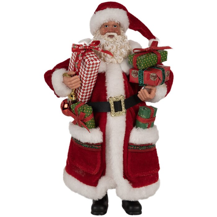 Clayre & Eef 65594 Kerstman Decoratie Rood Wit 16x10x27 cm