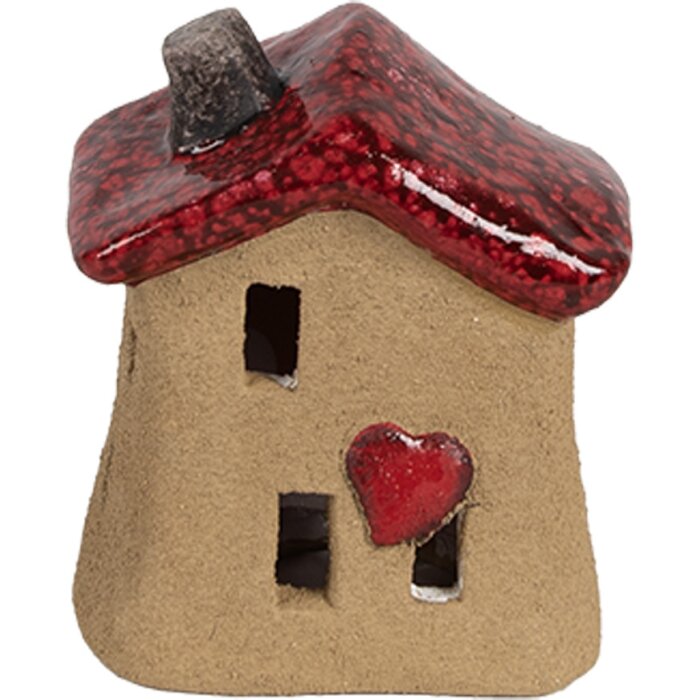 Clayre & Eef 6CE1778 Decoratief Huisje Bruin Rood Keramiek 7x6x8 cm