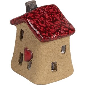 Clayre & Eef 6CE1778 Decoratief Huisje Bruin Rood Keramiek 7x6x8 cm