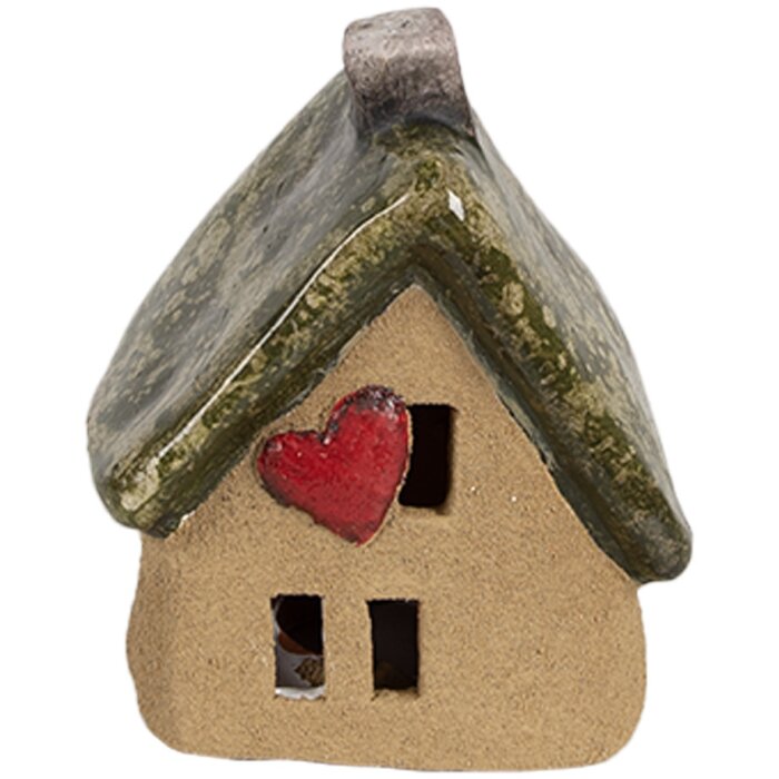 Clayre & Eef 6CE1780 Decoratie Huis Bruin Groen Keramiek 7x6x9 cm