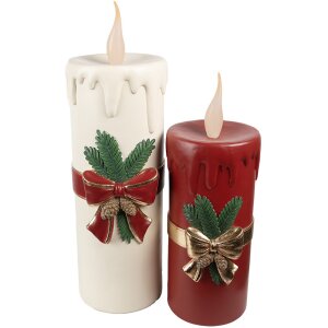 Clayre & Eef 6PR4238 LED Sierkaars 17x18x44cm Rood Goud Polyresin Kerstmis