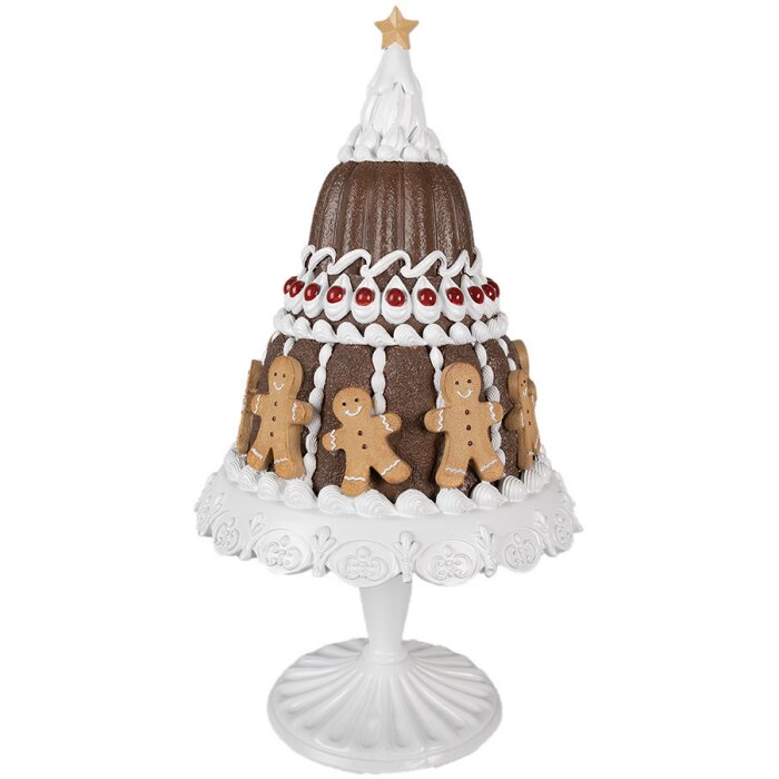 Clayre & Eef 6PR4247 Decoratieve Taart Peperkoek Ø 29x52 cm Bruin Wit Landelijke Stijl