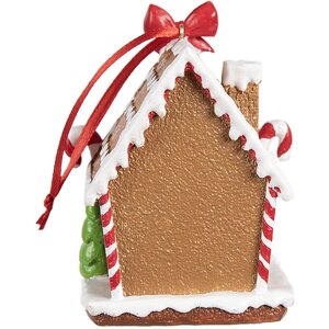 Clayre & Eef 6PR4254 Kerstlabel peperkoekhuisje bruin wit 7x5x9 cm