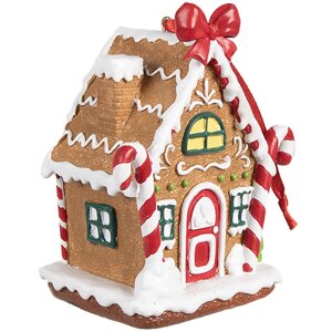 Clayre & Eef 6PR4254 Kerstlabel peperkoekhuisje bruin wit 7x5x9 cm