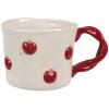 Clayre & Eef 6CEMU0150 Mok keramiek 200 ml beige rood appelmotief retro design