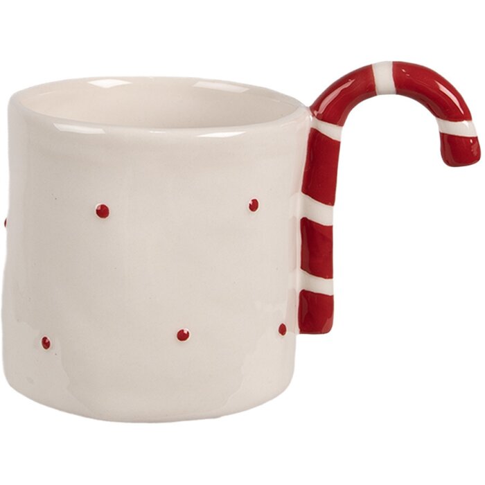 Clayre & Eef 6CEMU0153 Mok Beige Rood Keramiek 325 ml Landelijke stijl 14x9x10 cm