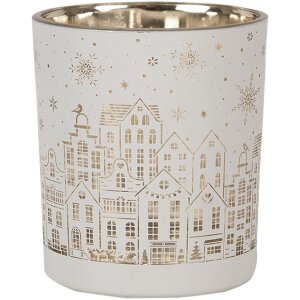 Clayre & Eef 6GL4657 Theelichthouder Set van 3 Witgouden Sneeuwvlokjes